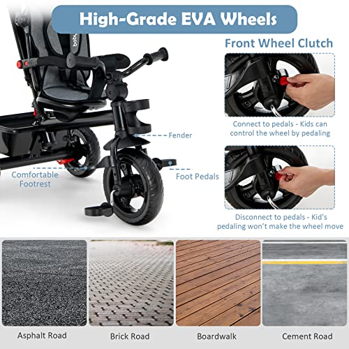 Baby Joy 5-in-1 Baby Tricycle for Kids 18 Months to 5 Years - Grey