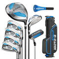 Right Hand Men's Golf Clubs Set with Stand Bag & Rain Cover - Blue, 9 Pieces