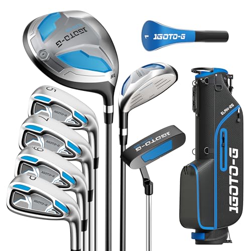 Right Hand Men's Golf Clubs Set with Stand Bag & Rain Cover - Blue, 9 Pieces