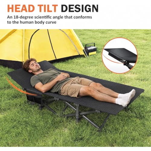 Adult Camping Cot with Cushion - Foldable Bed, Grey Portable Rest