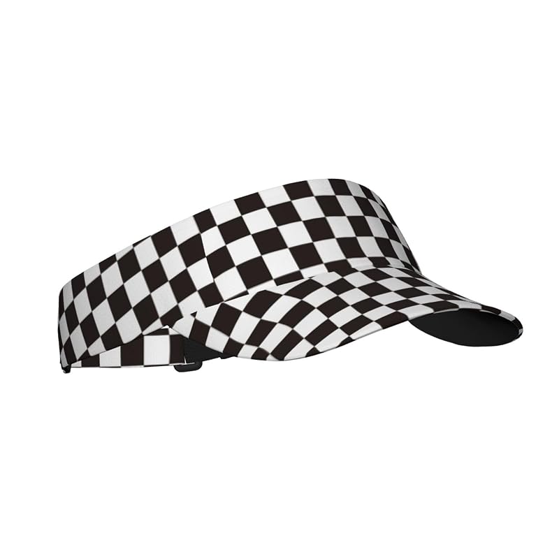 Sports Sun Visor Hat - Adjustable, Lightweight, Quick-Dry, UV Protection - Black/White Checkered Racing Flag Variation