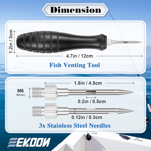 Fish Venting Tool Kit with Black Handle and Stainless Steel Needles for Deep Sea Fish Relief - Saltwater Fishing Accessories