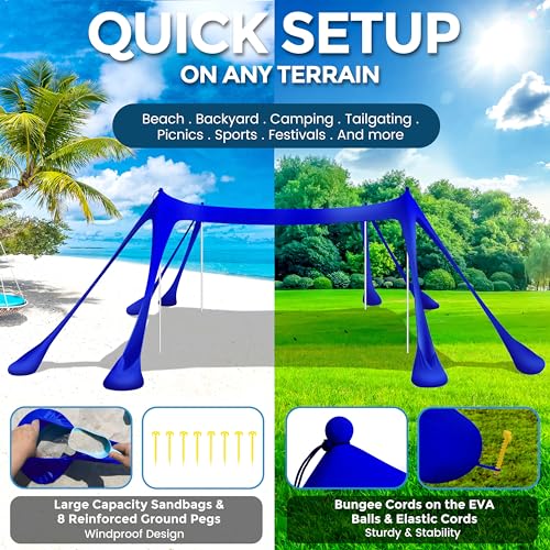 Navy 10x10FT Pop Up Beach Tent with 8 Sandbags & Aluminum Poles - UV50+ Sun Shelter for Family Outdoor Camping & Picnic