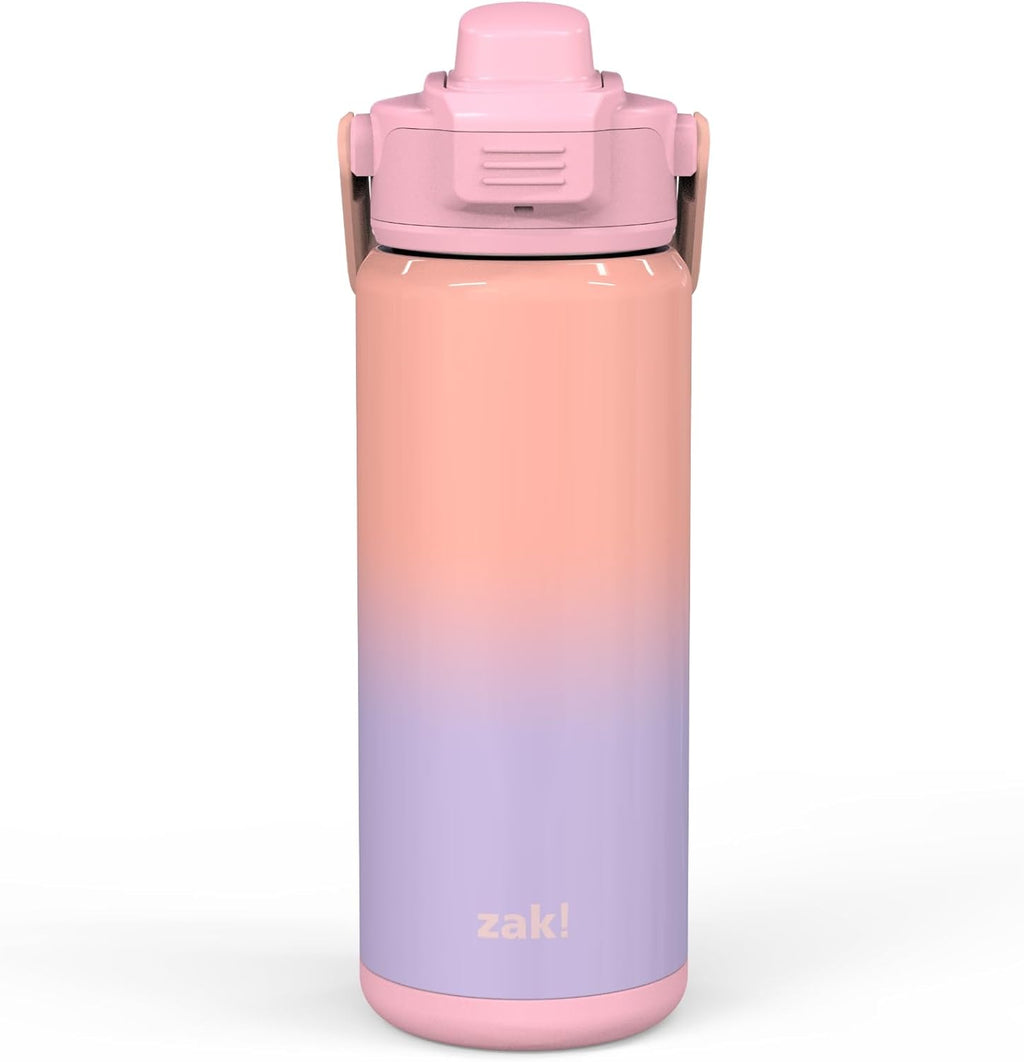 Zak Designs Beacon Insulated Bottle, Ombre Lavender - 20 oz - Durable Stainless Steel - Double-Wall Vacuum Insulation, Silicone Spout & Push-Button, Leak-Proof Lid - Dishwasher Safe