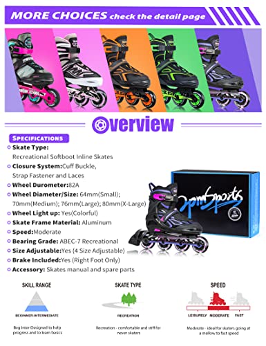 Adjustable Inline Skates for Kids, Youth & Adults with Light Up Wheels - Violet & Magenta, Large (4.5-8 US)