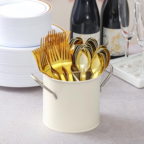Gold Disposable Forks 100 Pack - Heavy Duty Plastic Utensils for Parties