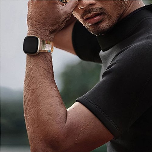 Jolook Wood Band for Fitbit Versa 4/3, Waterproof Sport Silicone Replacement bands Straps Compatible with Fitbit Versa 4/3 and Sense/Sense 2 - Wood Grain