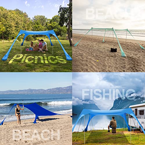 Buheco 10x10ft Blue Beach Tent Sun Shelter with 4 Sandbags, UV Waterproof Canopy