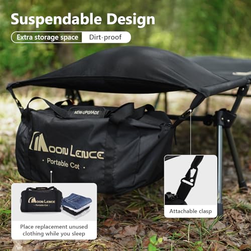 Camping Cot with Adjustable Height - Lightweight Folding Bed for Hiking Beach Office Nap - Black