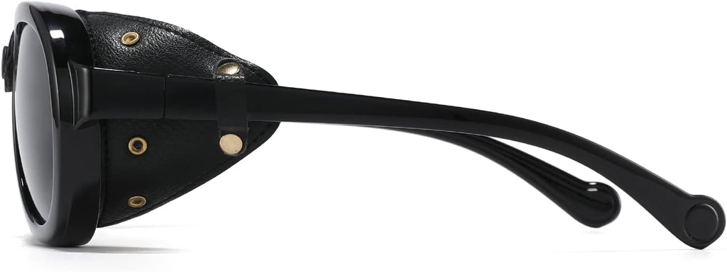 Skiennix Retro Aviator Steampunk Sunglasses - Polarized Vintage Goggles with Leather Side Shields for Men & Women