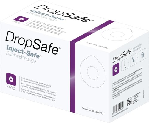 Dropsafe Inject-Safe Barrier Bandage, Adhesive Bandage to Protect Skin & Limit Contact Exposure, Self-Sealing Membrane with Liquid Tight Design to Control Leakage, Diameter of 1.38 in, 100ct Box