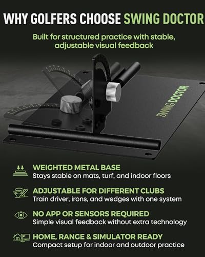 Golf Swing Plane Trainer with Adjustable Alignment Stick and Stable Metal Base