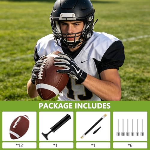 SIKEMAY Size 9 Footballs Bulk Pack with Pump - Indoor & Outdoor American Football Training Set, 12 Pack
