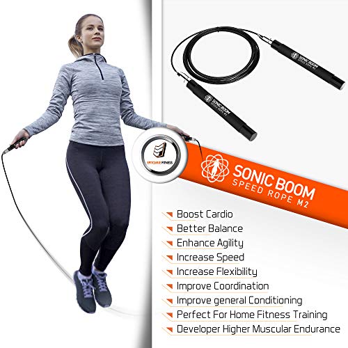 Epitomie Fitness Sonic Boom M2 Jump Rope Carbon Black - High Speed, Weighted, 360 Spin