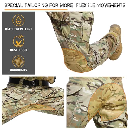 Men's Tactical Combat Suit Set - Large Multicam Military Uniform with Knee Pads
