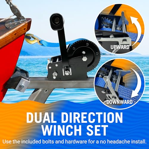 Better Boat 3200 lbs Boat Trailer Winch with Strap & Hook - Heavy Duty Manual Hand Crank