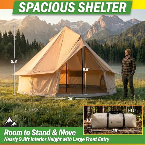 16x16ft Family Camping Tent - Water-Resistant Glamping Bell Yurt with Breathable Design
