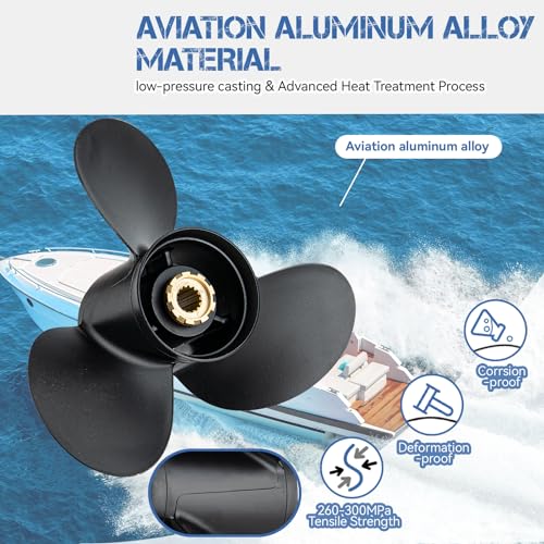 Qiclear 14x11 Boat Propeller for Mercury 40-140HP Outboard Engines - Aluminum, 3 Blades