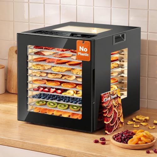 Manastin Food Dehydrator with 10 Stainless Steel Trays - Black, 10 Presets
