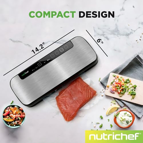 NutriChef Stainless Steel Food Vacuum Sealer Machine 14x6 Inches with Accessories - Automatic Air Sealing
