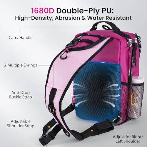 Goture Pink Crossbody Tackle Bag with 3x 3600 Trays & 1680D Durable Fabric