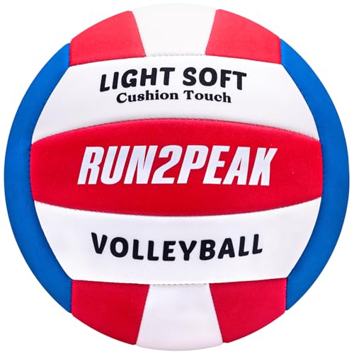 RUN2PEAK Light Soft Beginner Volleyball - Blue/Red/White, Official Size 5