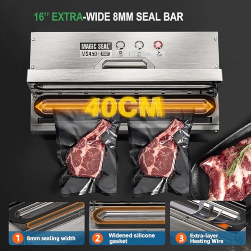 16-Inch Commercial Vacuum Sealer with Stainless Steel Construction, Automatic Food Packaging Machine