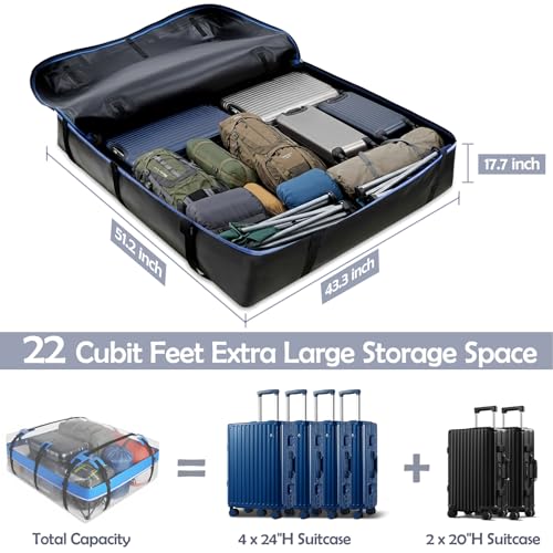 Blue Rooftop Cargo Carrier 22 Cu Ft Waterproof Car Roof Bag with Hooks & Lock