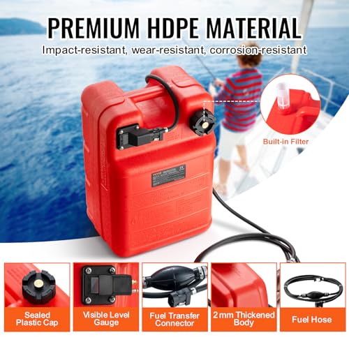 VEVOR 6.34-Gallon Marine Fuel Tank with 9.8ft Hose, Gauge, Portable for Outboard, Yacht, Fishing