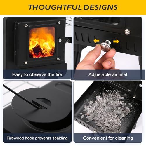 Portable Wood Burning Tent Stove with 7-Section Adjustable Chimney for Camping & Hunting