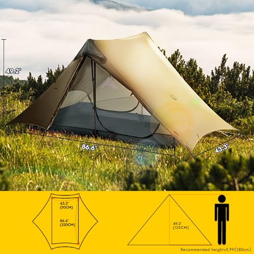 MIER 2-Person Ultralight Waterproof Backpacking Tent Khaki