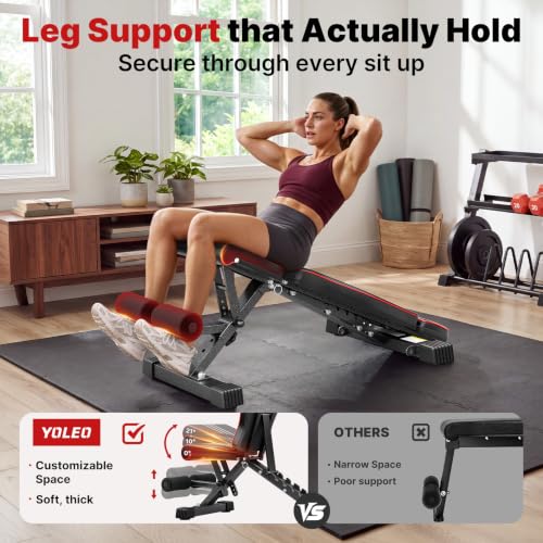 YOLEO XL Adjustable Weight Bench - 827LB Capacity, Foldable & Space Saving