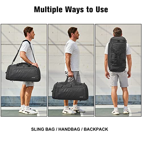 60L Waterproof Duffle Backpack with Wet Pocket & Shoe Compartment - Dark Grey/Black