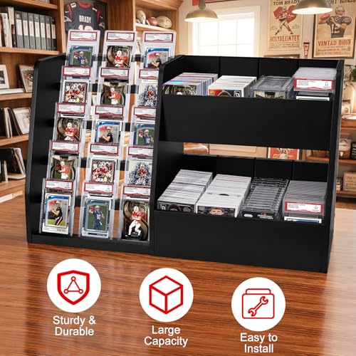 Wood Trading Card Display Stand for Sports & Collectible Cards, Holds Up to 200