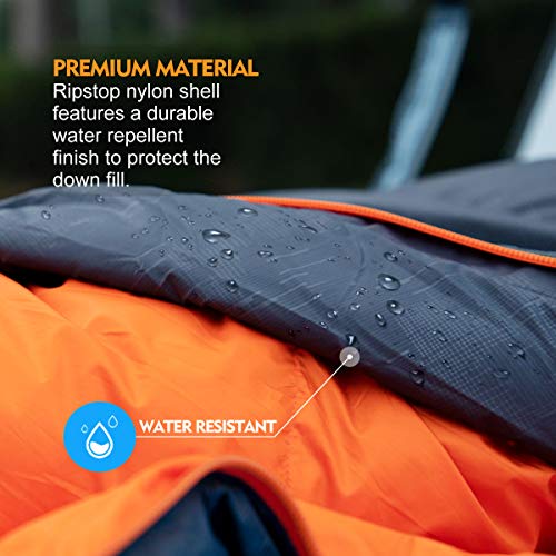 ZOOOBELIVES 10°C Down Sleeping Bag for Adults, Gray R Side Zipper, 4-Season Warm Mummy Bag