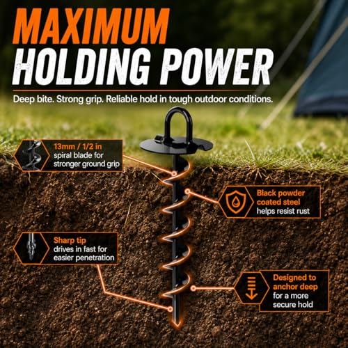 Heavy Duty Ground Anchors Low Profile 4 Pack - Screw-In Tent and Swing Set Stakes