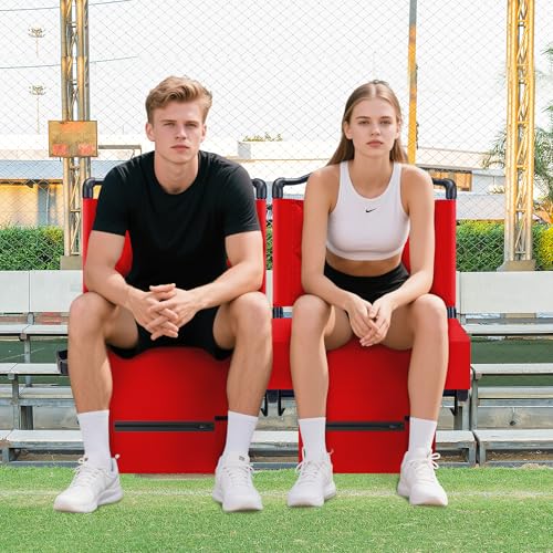 Portable Stadium Seat with Back Support & Cushion, Foldable Bleacher Chair with Cup Holder & Storage