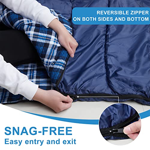 Agemore Double Sleeping Bag for 2 Persons - Blue Flannel Camping Bed