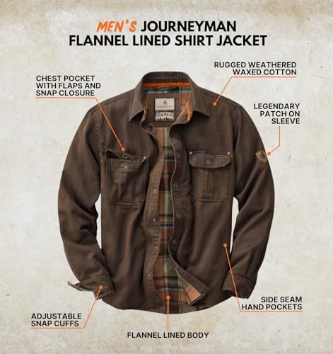 Legendary Whitetails Men's Flannel Lined Waxed Cotton Shirt Jacket Tobacco XL