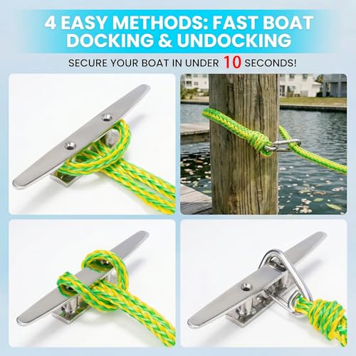Boat Bungee Dock Lines Set - Green and Yellow Marine Docking Ropes for PWC & Boats