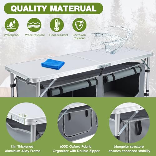 Pnbfhn Outdoor Folding Camping Table with Storage Organizer - Grey