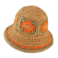 Medium Orange Crochet Straw Sun Hat for Women Wide Brim Beach Cap Summer Holiday