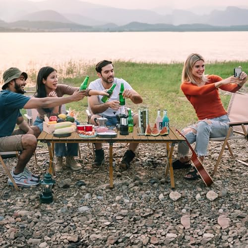 KAIHAOWIN 4Ft Aluminum Folding Camping Table with Wood Upgraded Finish, Portable Outdoor Picnic & Beach Table