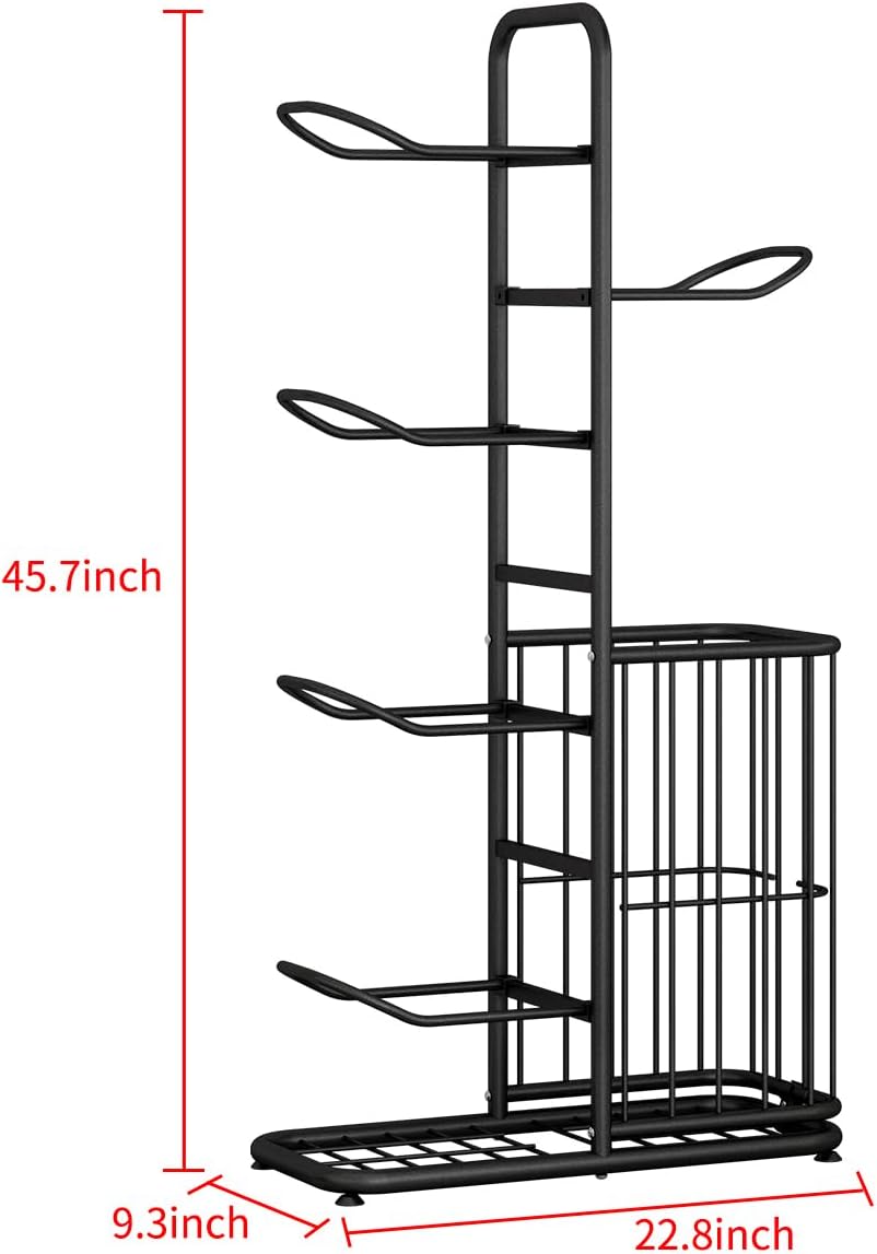 Skiennix Multi-Function Sports Equipment Storage Rack - Adjustable & Durable 5-Tier Black Organizer with Basket