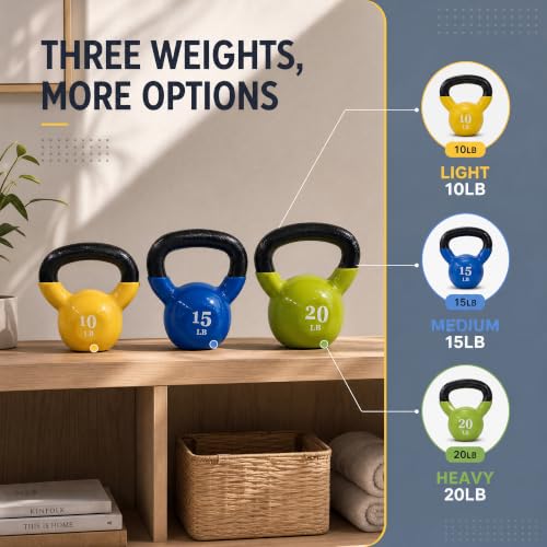 Fitvids 10-20 LB Cast Iron Kettlebell Set for Home Gym Strength Training, Vinyl-Coated
