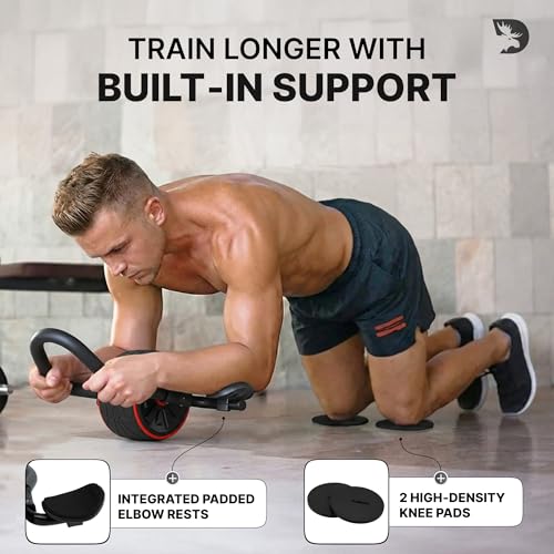 Black DMoose Ab Wheel Roller with Elbow Support & Knee Pads for Core Workout