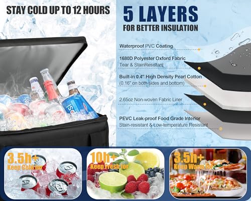 Large Insulated Cooler Bag for Food Delivery - 40.5 Quart Capacity