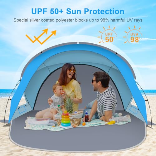 Gorich Skyblue 4-Person Beach Tent Sun Shelter with UPF50+ UV Protection, Portable & Easy Setup