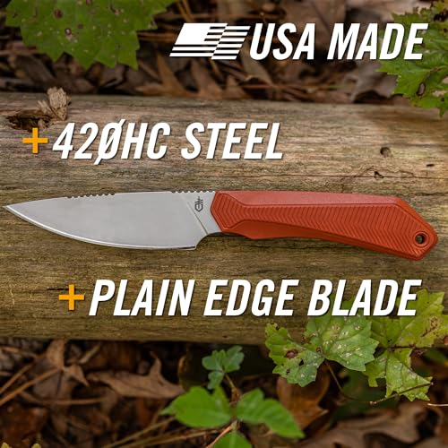 Orange Fixed Blade Hunting Knife - Full Tang, Ergonomic Grip, USA Made