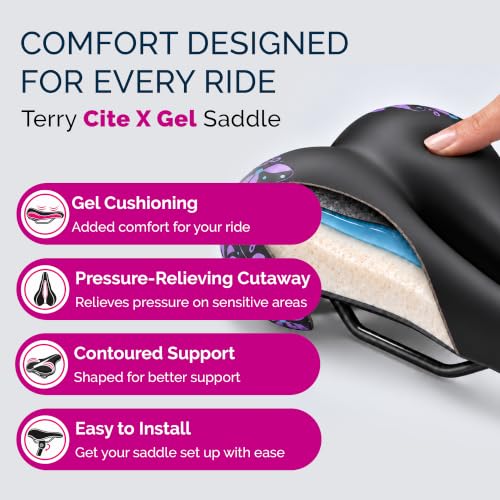Flower Terry Women's Gel Bike Saddle - Wide Shock-Absorbing Bicycle Seat